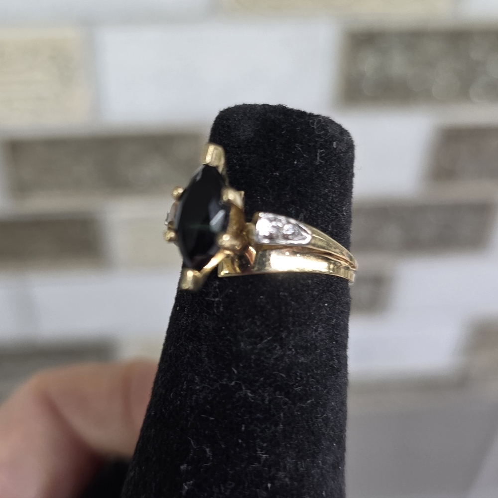 14K 10K Plumb Solid Yellow Gold Diamond Onyx Heart Pendant Ring & Necklace - Picture 13 of 17